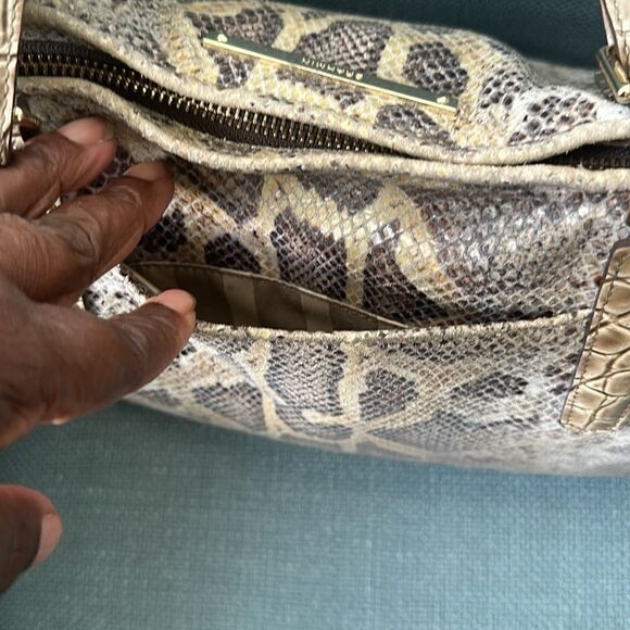 Brahmin Medium Asher Satchel Natural Leighton Handbag Purse Snakeskin Taupe - Picture 7 of 15